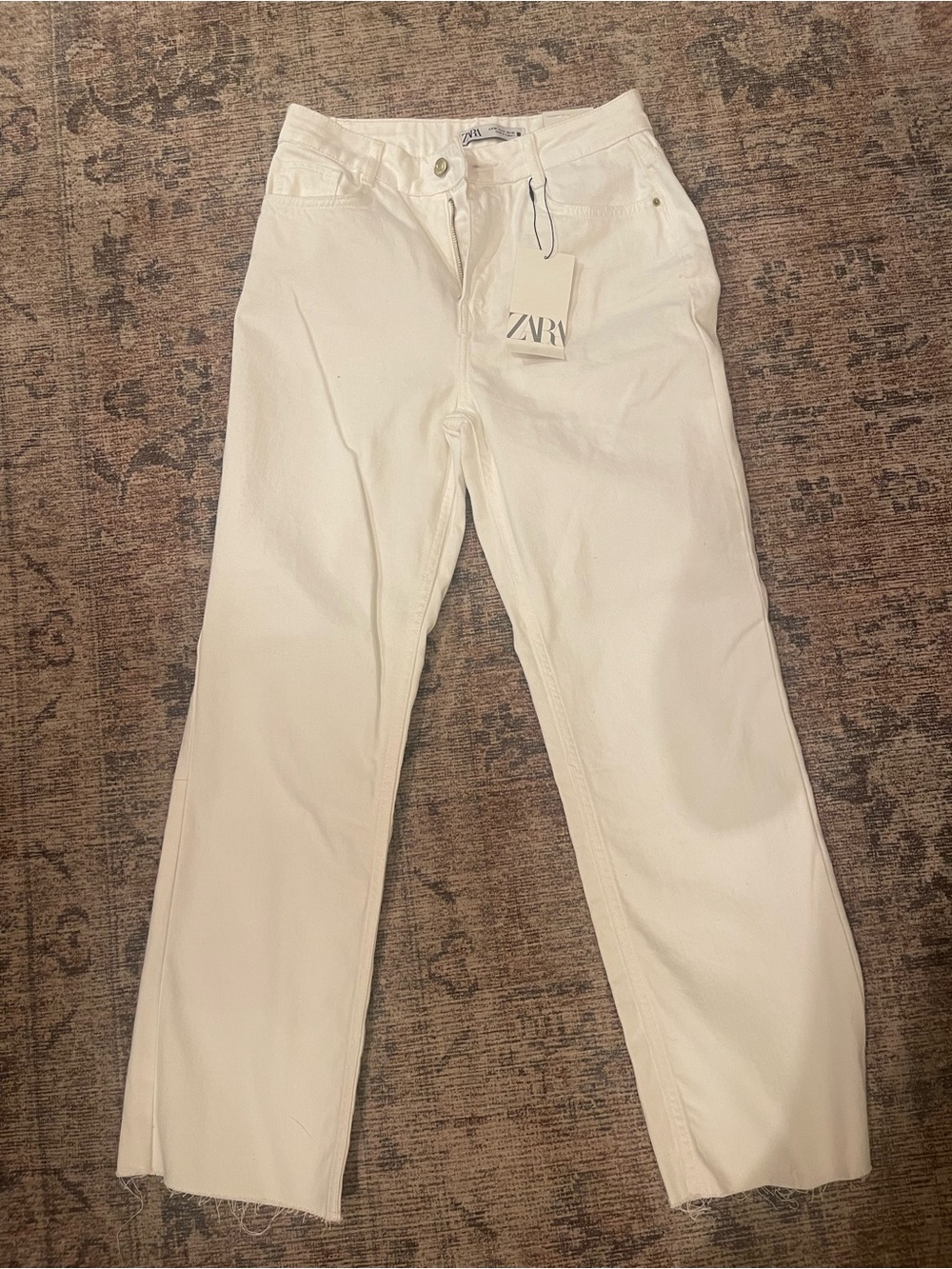 Zara White High-Rise Straight Jeans with Tag